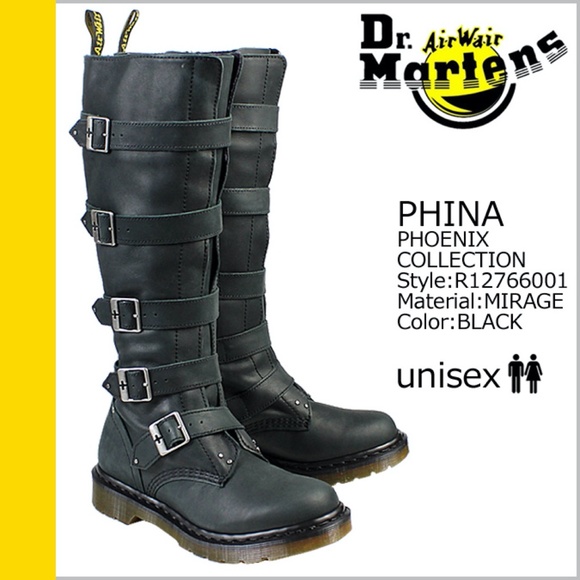 Dr. Martens Shoes - Dr. Martens Women's Phina Phoenix Tall Buckle Black Boots The Walking Dead US 6